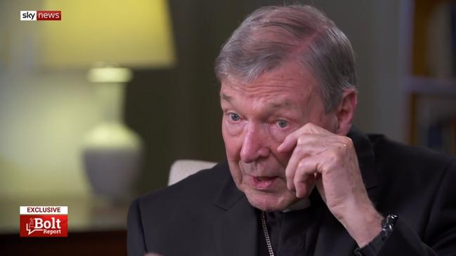 Cardinal George Pell during his interview with Andrew Bolt. Picture: Sky News