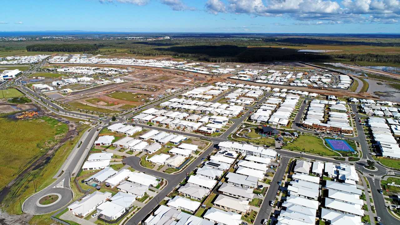 DRONE: Aerial photos of the new housing development at Aura, Sunshine Coast. Picture: Patrick Woods