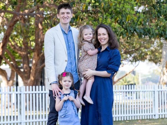 Liberal preselection candidate Monica Tudehope with husband Tim, and daughters Alice (standing) and Grace. Source: supplied