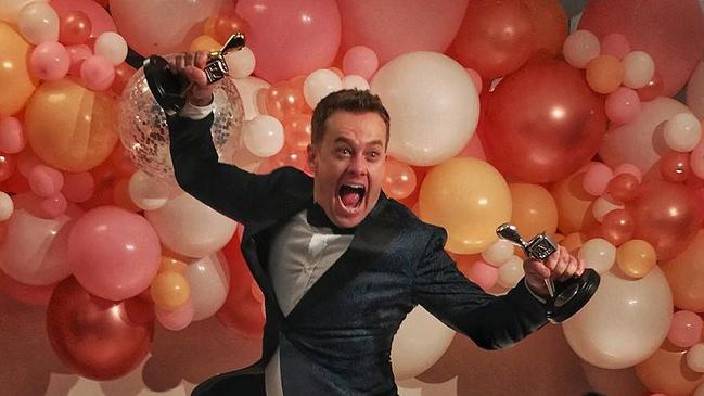 Grant Denyer jumps for joy over his Logies wins. Jack feels the same about the event being cancelled. Picture: Instagram