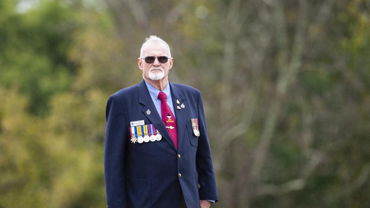 25th Battalion Association president Bob Jenkins prepares to deliver The Ode during the Citizens Commemoration Service at the Mothers' Memorial on Anzac Day, Monday, April 25, 2022. Picture: Kevin Farmer