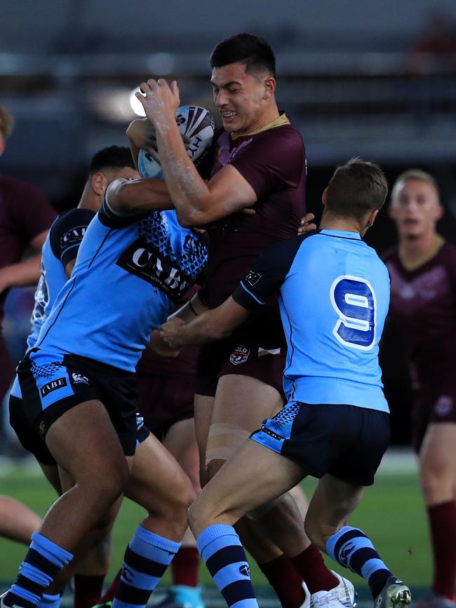 Tino Fa'asuamaleaui in action during the Under 18's Origin game between Queensland and NSW at the MCG in Melbourne. Pics Adam Head