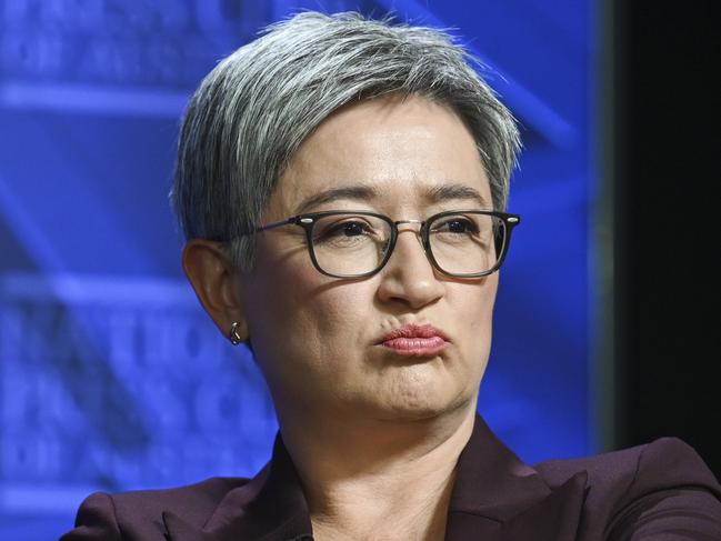 CANBERRA, AUSTRALIA - APRIL 17: Minister for Foreign Affairs, Senator for South Australia and Leader of the Government in the Senate, Penny Wong addresses the National Press Club in Canberra. Picture: NCA NewsWire / Martin Ollman