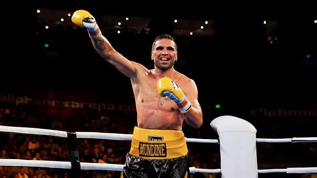 Anthony Mundine wins the WBA International super welterweight title bout between Anthony Mundine and Shane Mosley at Allphones Areana, Homebush, Sydney. pic Mark Evans