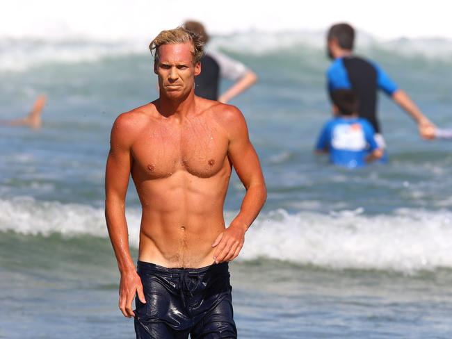 Gold Coast City Lifeguard Nick Malcolm pictured on duty at Mermaid Beach where last week he came to the aid of Prince Christian of Denmark. Picture: David Clark