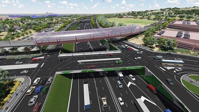 An artist's impression of the Tonsley train line extension across Main South Rd.