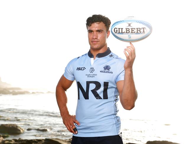 SYDNEY, AUSTRALIA - FEBRUARY 05:  Joseph-Aukuso Suaalii of the Waratahs poses during the 2025 Super Rugby Season Launch at Little Bay Beach on February 05, 2025 in Sydney, Australia. (Photo by Matt King/Getty Images)