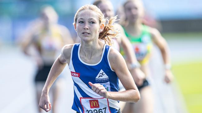 Girls U15 800m timed final 2 runner Aniela Knight from Northern Districts. Picture: Julian Andrews