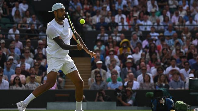 Australia's Nick Kyrgios against Chile's Cristian Garin during his quarter-final victory at Wimbledon Picture: AFP