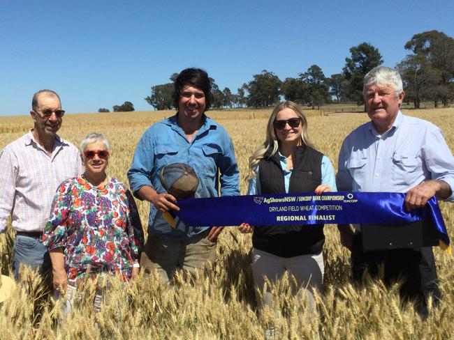 Mike and Velia O'Hare of Ardlethan Show Society with crop winner Martin Nisbit who grew a 6.3t/ha wheat crop and is pictured with Laura Newnham and crop judge Frank McRae. Picture: Supplied