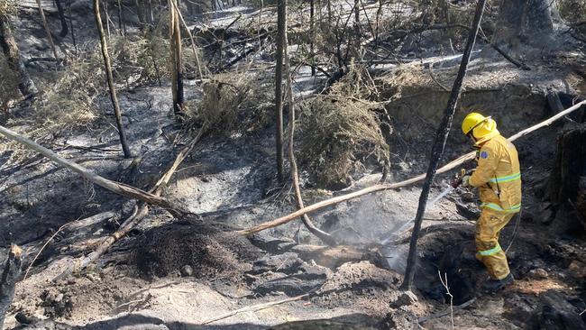 Firefighters were staged at Invermay Recreation Reserve on Wednesday to battle the 200ha fire and prepare for warm winds on Friday. Picture: Blackwood CFA