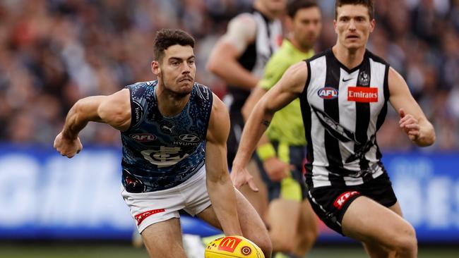 George Hewett is having a superb season for the Blues. Picture: Dylan Burns/AFL Photos via Getty Images