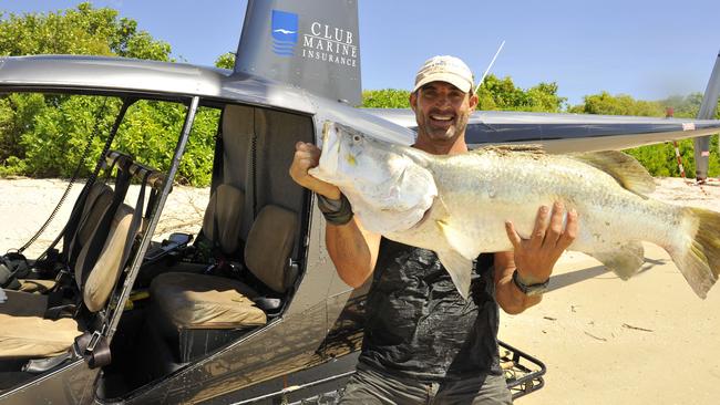 David Blanck with a barra he allegedly caught while heli-fishing with Matt Wright in the NT. Photo: NT News.