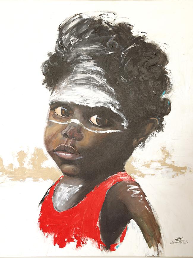 The portrait of an indigenous child, which was gifted by Dalby artist Graeme McCullough Picture: Lyndon Mechielsen