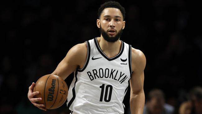 NEW YORK, NEW YORK - FEBRUARY 13: Ben Simmons #10 of the Brooklyn Nets dribbles during the first half against the Boston Celtics at Barclays Center on February 13, 2024 in the Brooklyn borough of New York City. NOTE TO USER: User expressly acknowledges and agrees that, by downloading and or using this photograph, User is consenting to the terms and conditions of the Getty Images License Agreement.   Sarah Stier/Getty Images/AFP (Photo by Sarah Stier / GETTY IMAGES NORTH AMERICA / Getty Images via AFP)