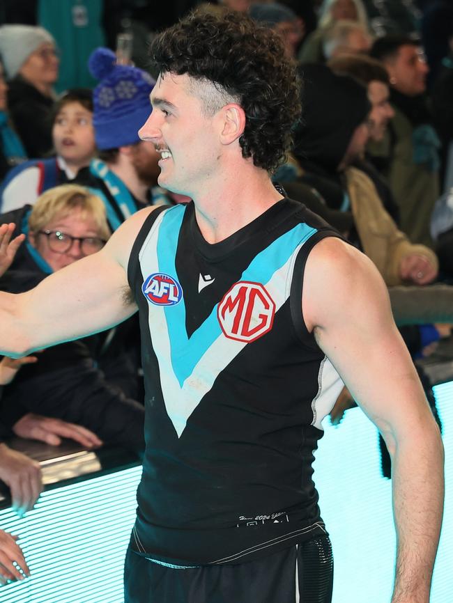 Port Adelaide’s Darcy Byrne-Jones. Picture: James Elsby/AFL Photos via Getty Images