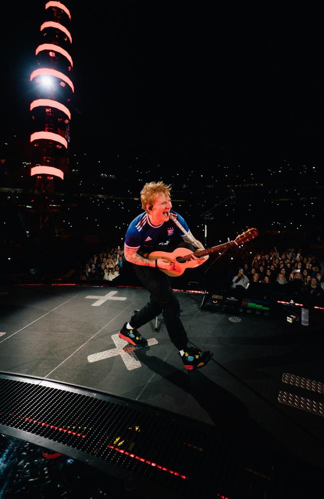 Sheeran racing around the stage on a revolving floor. Picture: Zakary Walters / Supplied