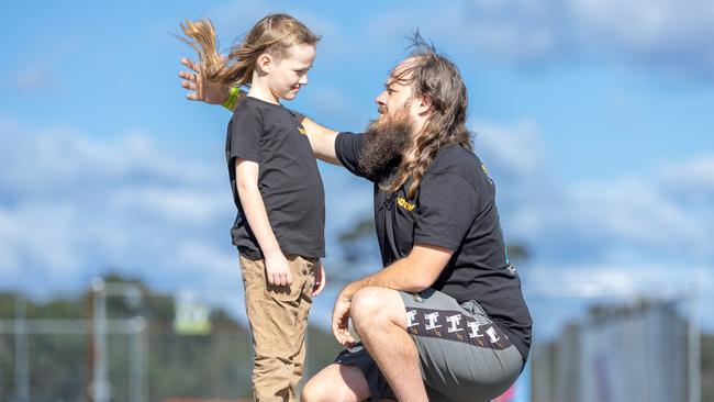Father and son Eric and Lincoln Latimore travelled down from Wingham to compete with their mullets at Brashernats. Picture Thomas Lisson