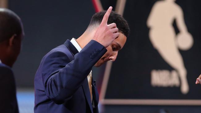 Ben Simmons celebrates after being drafted first overall by the Philadelphia 76ers. Picture: Getty Images