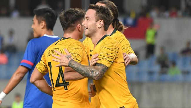 Striker Adam Taggart scored a double for Australia. Picture: Getty Images