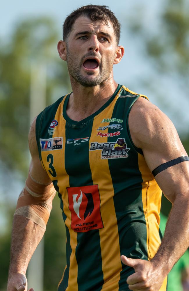 Christopher Nield playing for PINT in the 2024-25 NTFL season. Picture: Tymunna Clements / AFLNT Media