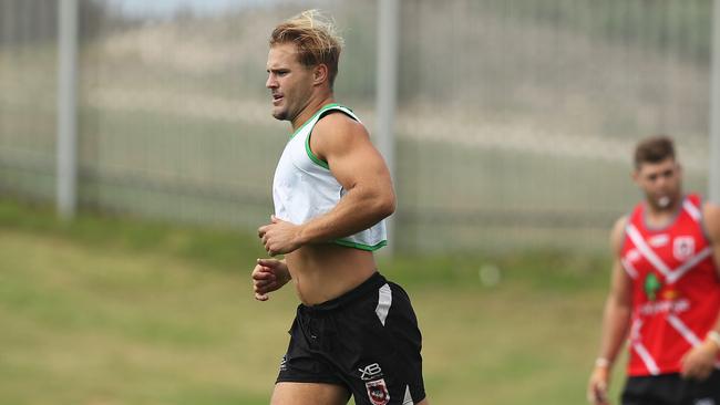 Jack de Belin during St George Dragons training at WIN Stadium, Wollongong. Picture: Brett Costello