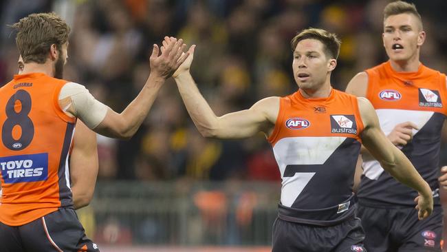 GWS star Toby Greene made a welcome return, booting two crucial goals for the Giants. Picture: AAP