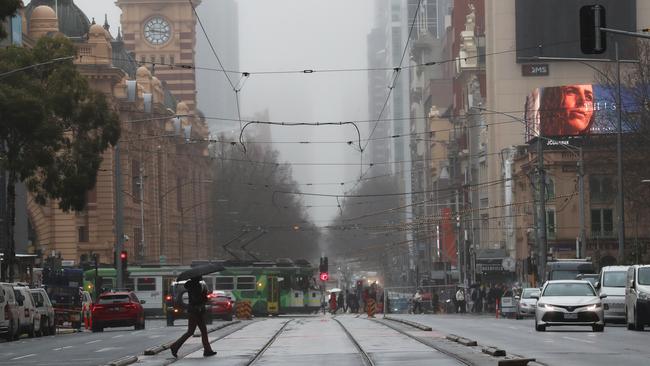 A cold fog blankets Melbourne as a polar vortex encircles Victoria. Picture: David Crosling