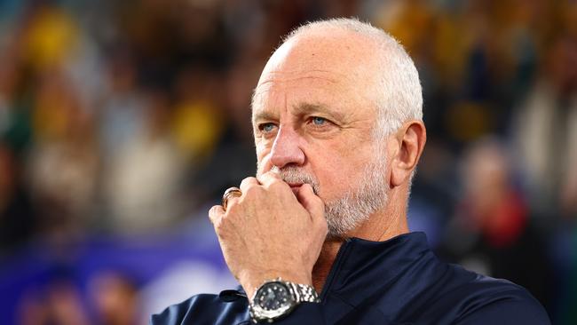 GOLD COAST, AUSTRALIA - SEPTEMBER 05: Australian Head Coach Graham Arnold looks on during the round three 2026 FIFA World Cup AFC Asian Qualifier match between Australia Socceroos and Bahrain at Robina Stadium on September 05, 2024 in Gold Coast, Australia. (Photo by Chris Hyde/Getty Images)