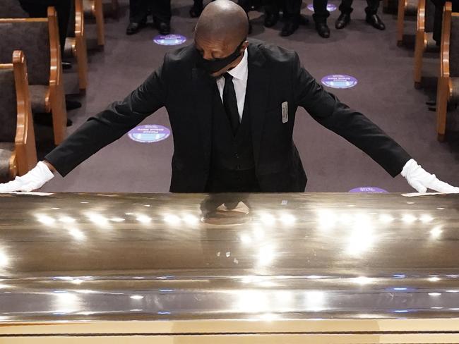 The casket of George Floyd is placed in the chapel for the funeral. Picture: AP