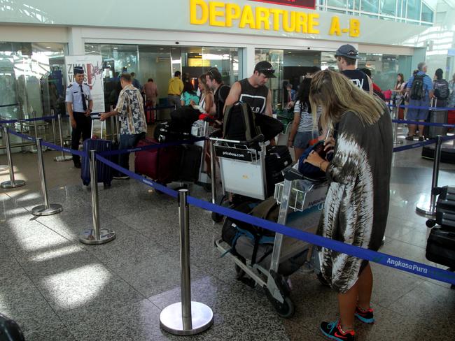 Tigerair passengers at Denpasar Airport during the airline’s Bali dramas. Picture: Zul Edoardo