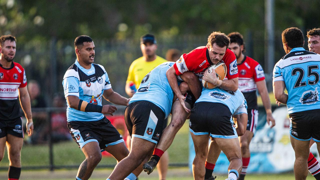 Northern Sharks take on Litchfield Bears in the 2023 NRL NT grand final. Picture: Pema Tamang Pakhrin