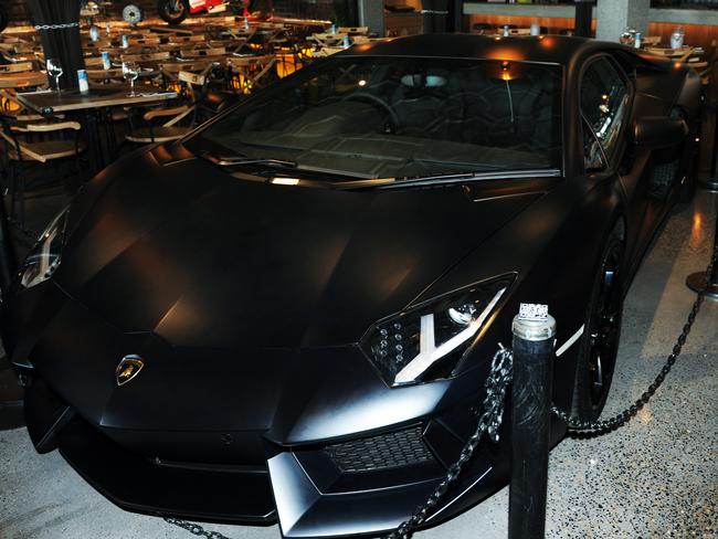 A Lamborghini parked inside the Manly restaurants for launch night.