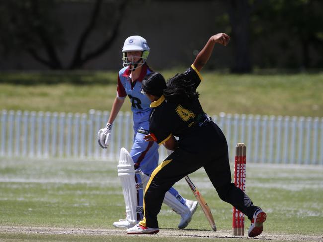 Keya Patel bowling her leg spin. for Blacktown. Picture Warren Gannon Photography