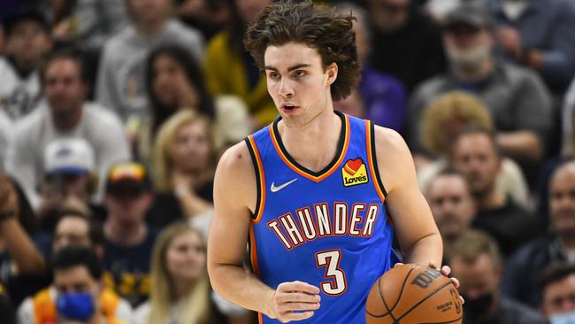 Josh Giddey led the Thunder in rebounds and assists in their loss against the Warriors. Picture: Alex Goodlett/Getty Images/AFP