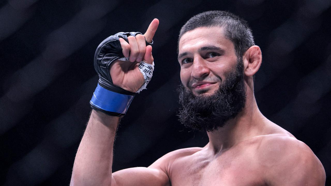 Russia's Khamzat Chimaev looks on during his Middleweight bout with Nigeria's Kamaru Usman in the Ultimate Fighting Championship 294 (UFC) event at the Etihad Arena in Abu Dhabi on October 21, 2023. (Photo by Giuseppe CACACE / AFP)