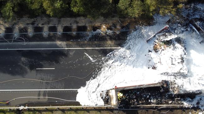 Devastating images showing the aftermath of the fiery truck crash near Port Macquarie, Picture: Frank Redward