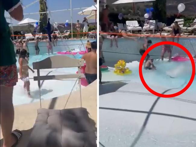 The moment a giant sinkhole forms at the bottom of a swimming pool. Picture: Supplied