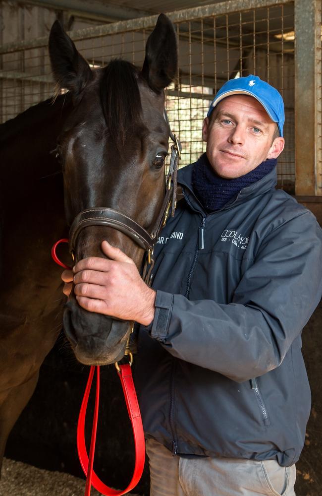 Adam Trinder and Jerilderie Letter at the Plumpton stables of Trinder’s old mate Patrick Payne. Picture: Mark Dadswell