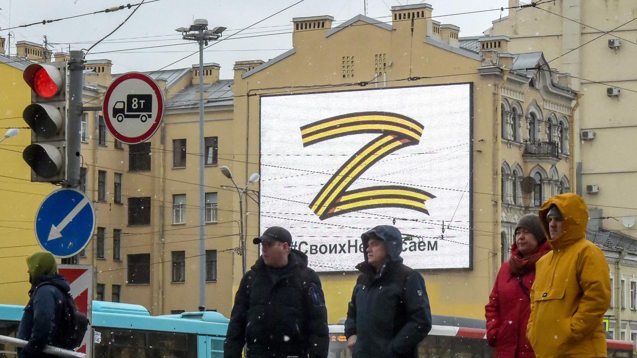 The Z symbol on show on a billboard in Saint Petersburg. Picture: AFP