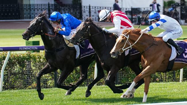 Kementari ridden by Damien Oliver wins the Gilgai Stakes. Picture: Scott Barbour – Racing Photos via Getty Images