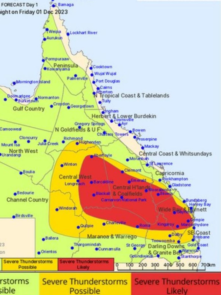 Severe thunderstorms are likely in Queensland on Friday. Picture: BOM