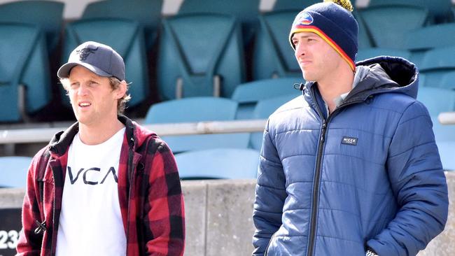 Rory Sloane and Daniel Talia at the Adelaide Crows v GWS scratch match at Football Park last Friday Picture: @Adelaide_FC/Twitter.