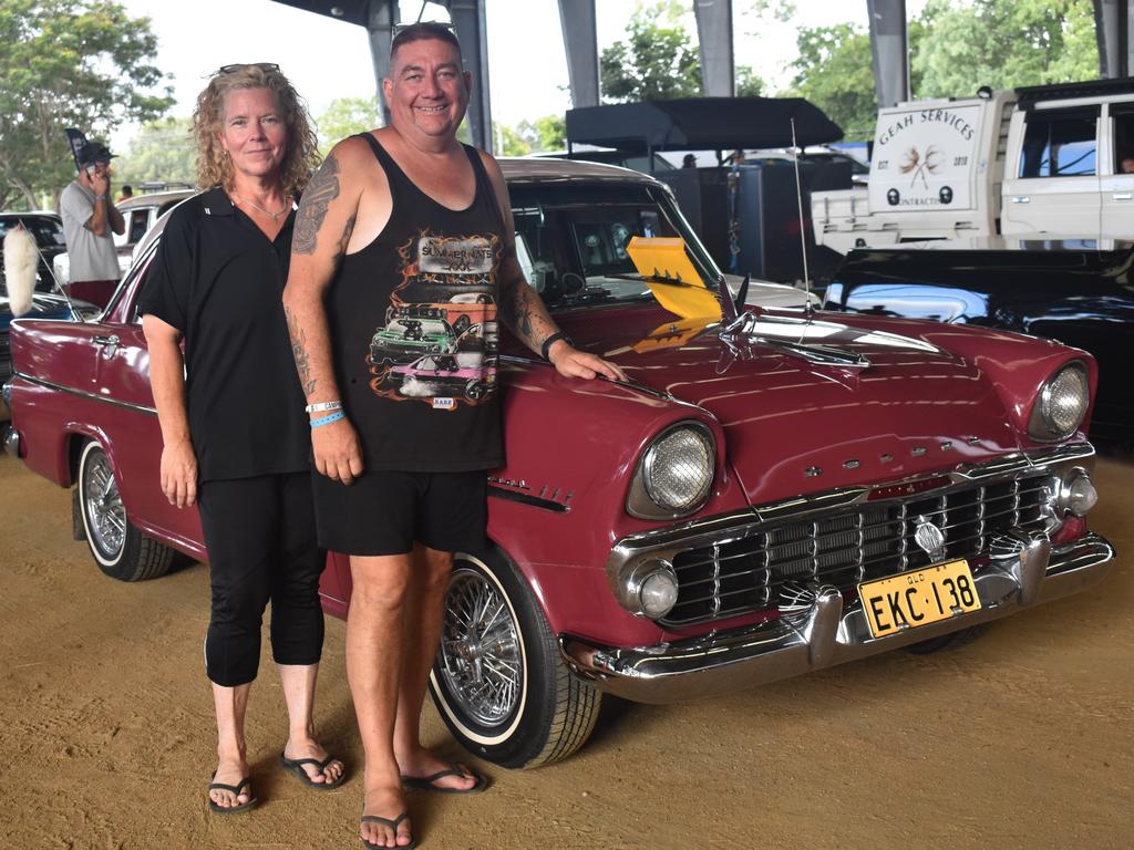 Sarina's Phil Clancy and Leigh Green with their 1961 EK Holden at scrutineering for Rockynats 04 at the Rockhampton Showgrounds on March 28, 2024.