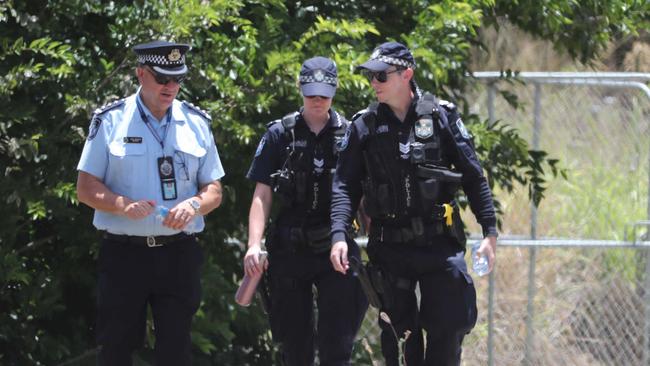 Police at the coal train site on Tuesday.