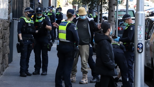Dozens of residents have been questioned on where they are going with hundreds of police on standby for a fourth day of protests. Picture: Diego Fedele/Getty Images