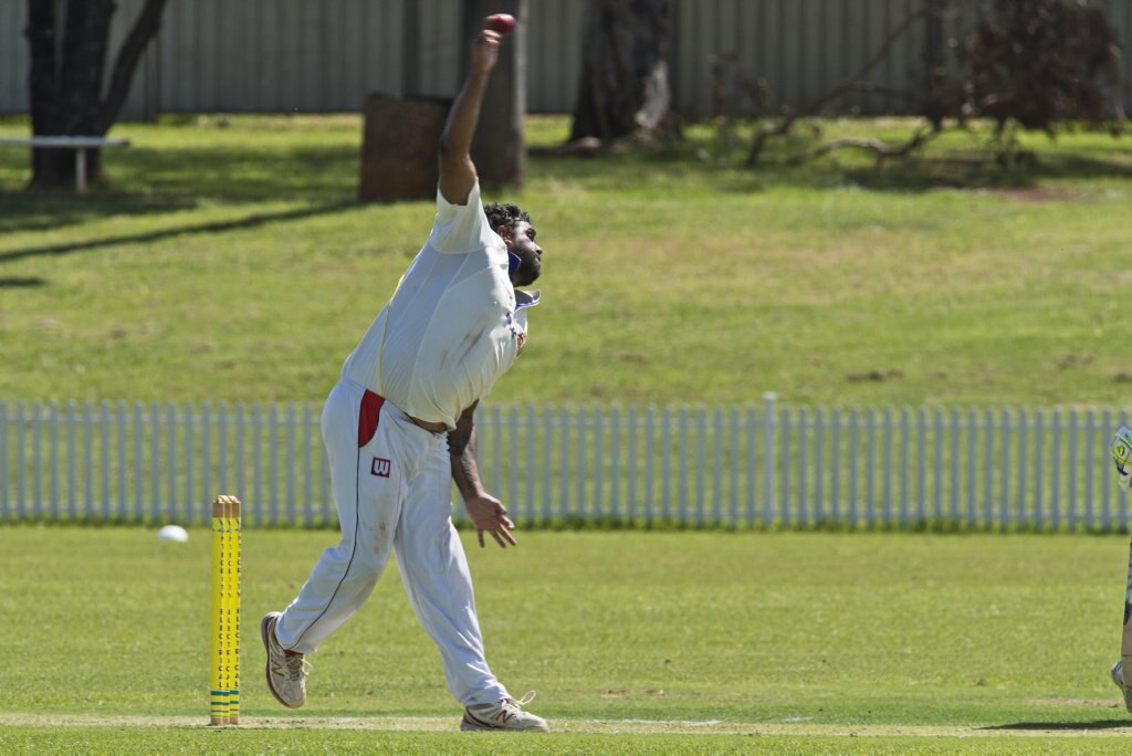 Kieren Gibbs bowls for Northern Brothers Diggers against University in round eight A grade Toowoomba Cricket at Rockville Oval, Saturday, March 7, 2020. Picture: Kevin Farmer