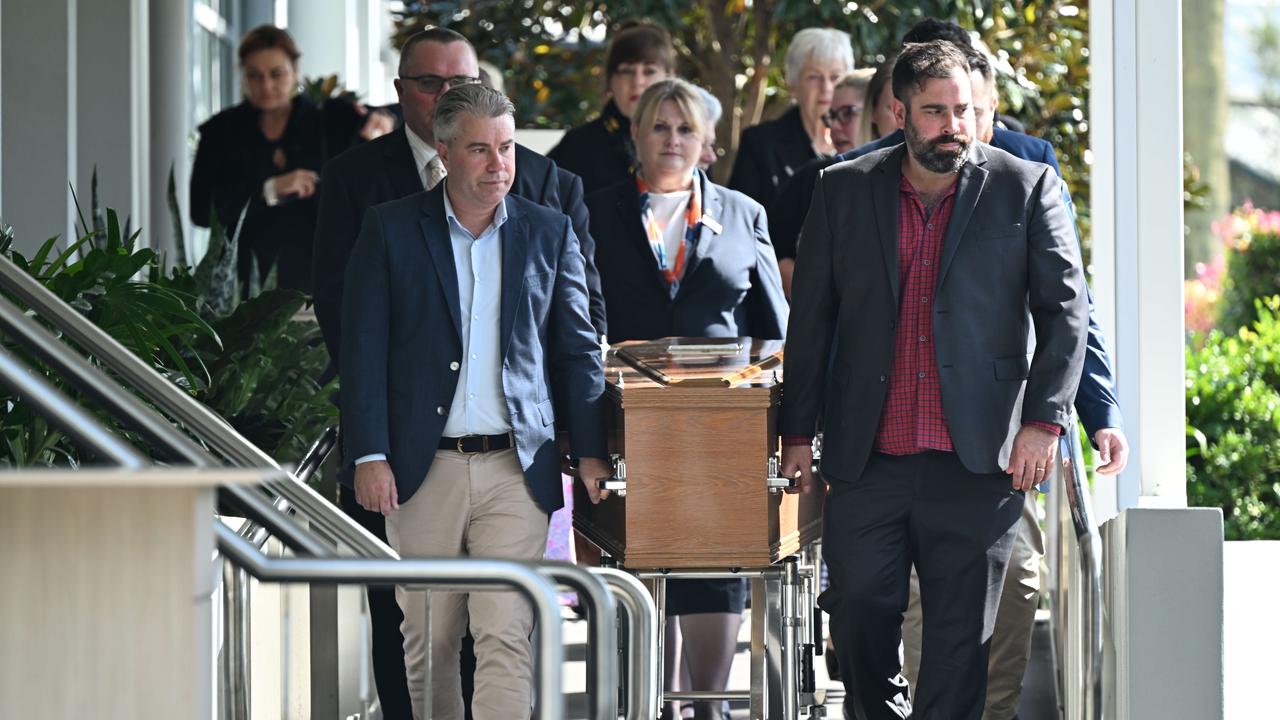 The funeral of former political reporter Peter Morley at Kelvin Grove in Brisbane. Picture: Lyndon Mechielsen/Courier Mail