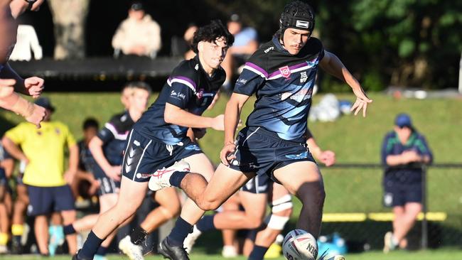 Caloundra SHS player Jack Philp kicks off. Picture: Kylie McLellan