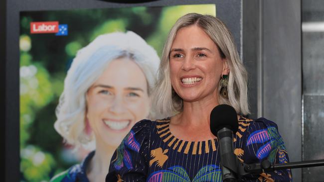 Renee Coffey on the campaign trail in Griffith, Kevin Rudd’s former southside seat in Brisbane. Picture: Scott Powick
